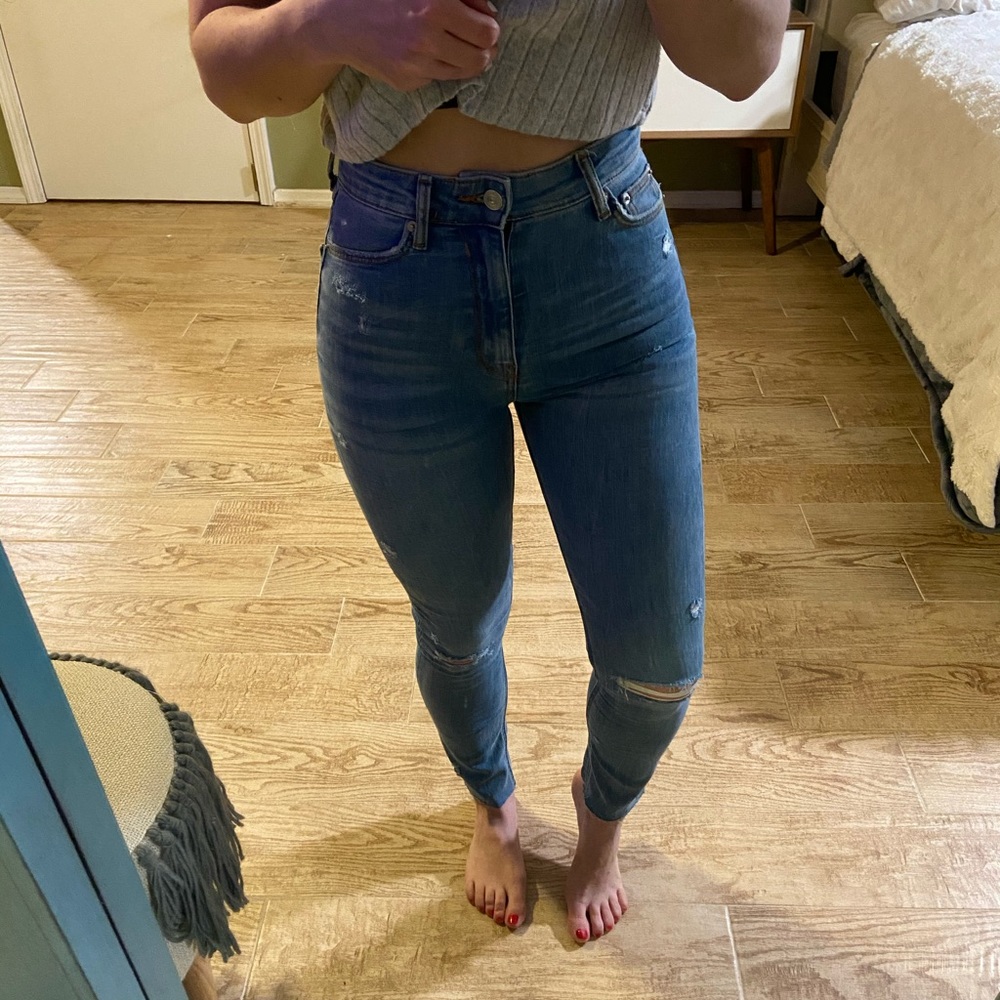Zara high rise distress jeans